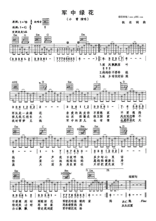 军中绿花 吉他谱