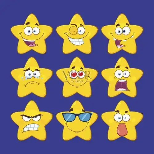 有趣的黄色星星卡通表情符号系列字符集1.集合