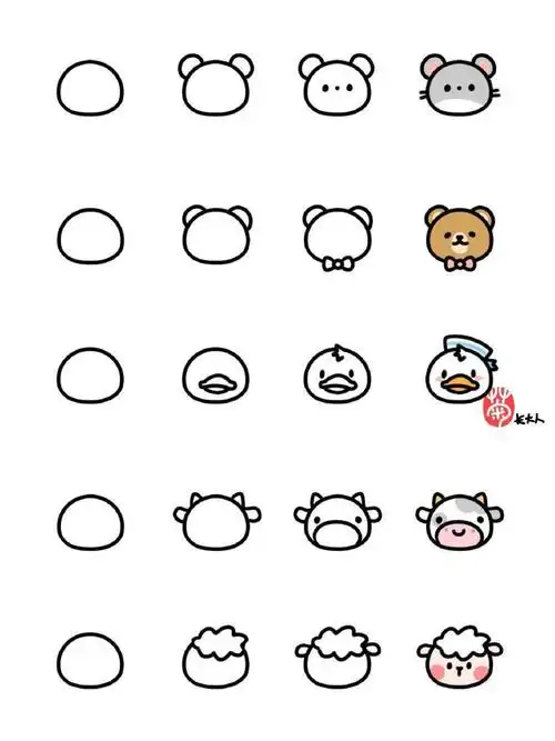 超可爱简笔画教程用一个圆画一堆小动物