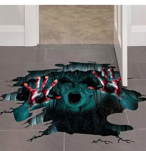 万圣节墙贴纸恐怖地贴画店铺地板装饰品3d立体效果恶作剧吓人贴画fx