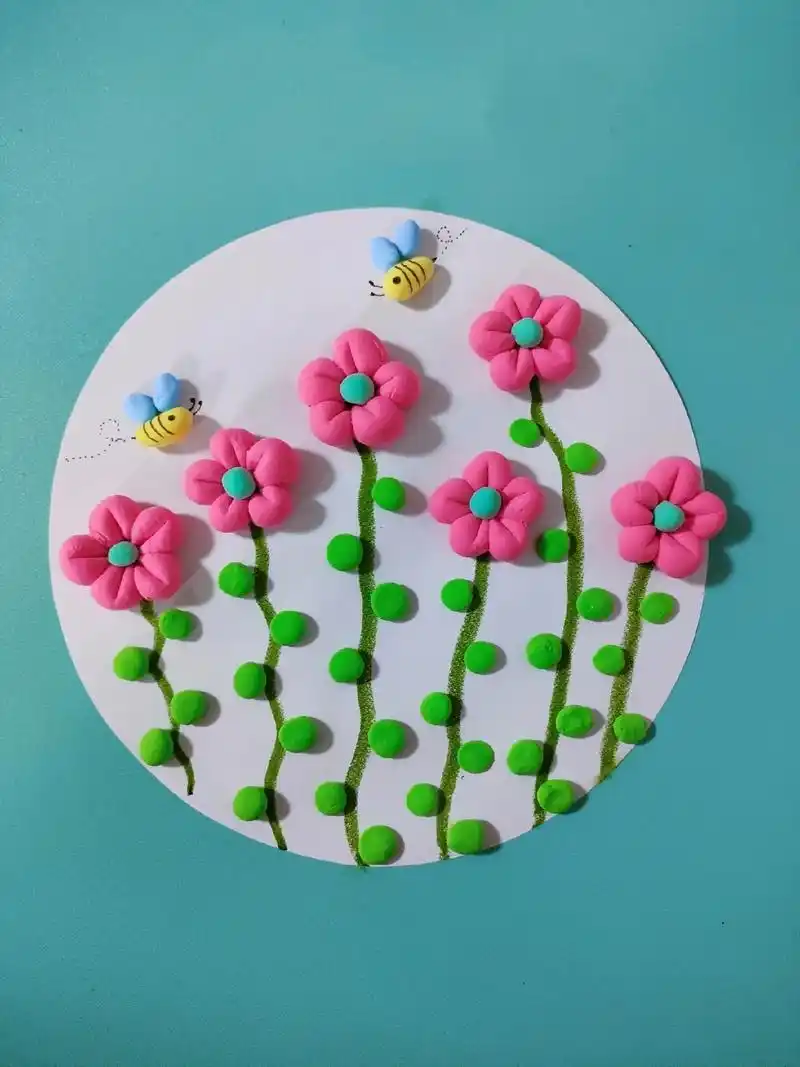 春天怎么能缺少粉色的花花呢,用彩泥做的小花,简直不要太简单. - 抖音