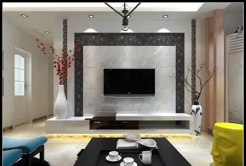 现代简约四居室客厅影视墙装修效果图