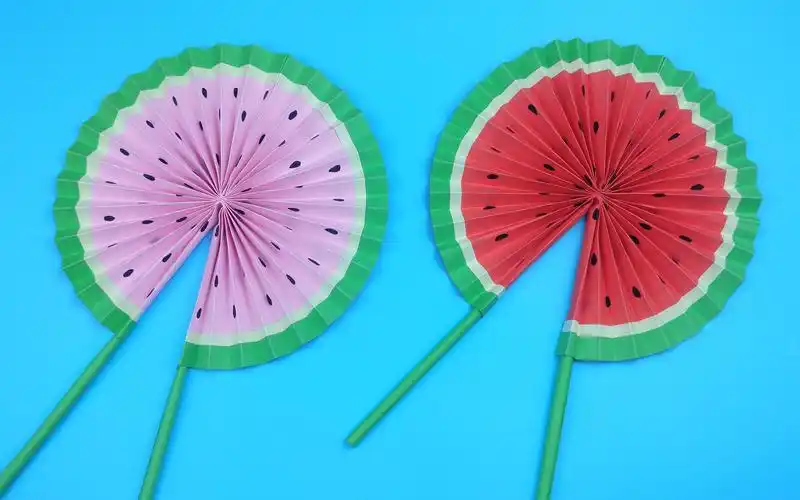 教你自制简单漂亮的西瓜扇子,小朋友都喜欢,手工diy折纸教学
