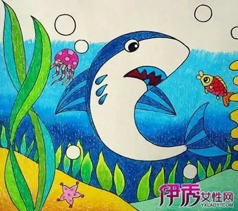 蓝色主题简笔画