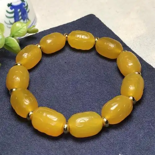 011纯天然巴西黄玛瑙如意手串