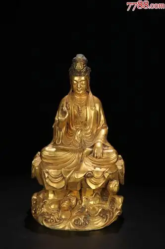 清代:【铜鎏金「观音」坐姿造像】