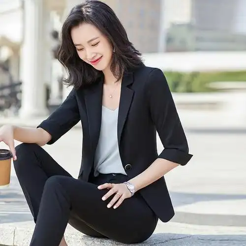 女先生酒店工作制服 2021女士西装外套女春夏新款职业装休闲气质中袖