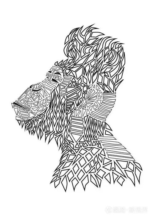 在难看的背景上的猴子的图案头.火的颜色.非洲印第安人图腾纹身设计.