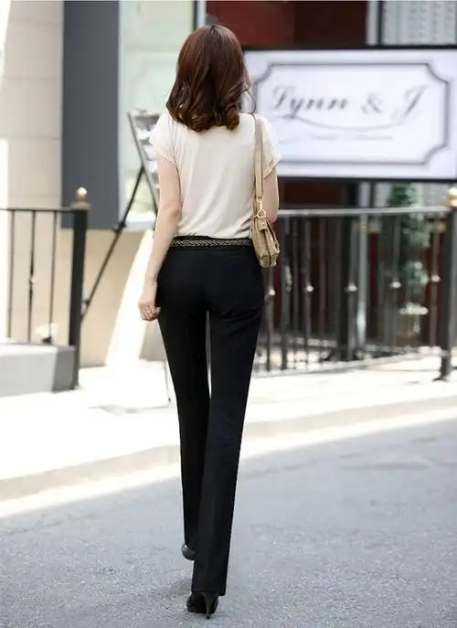 春秋女士西裤修身直筒长裤黑色正装工装工作小脚裤休闲职业西裤女