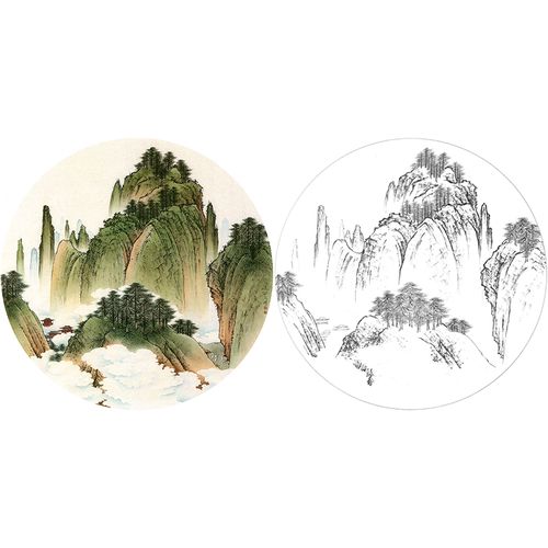 【有步骤】工笔画白描底稿线描稿临摹刘志明青绿山水《仿李唐法》