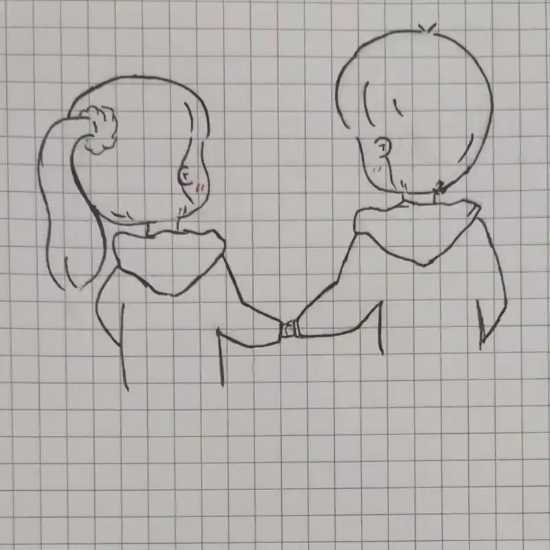 情侣牵手简笔画 第一次尝试画 背影 0.5水笔
