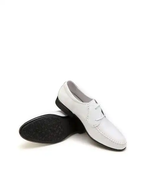 白色头层牛皮革时尚潮流系带休闲皮鞋