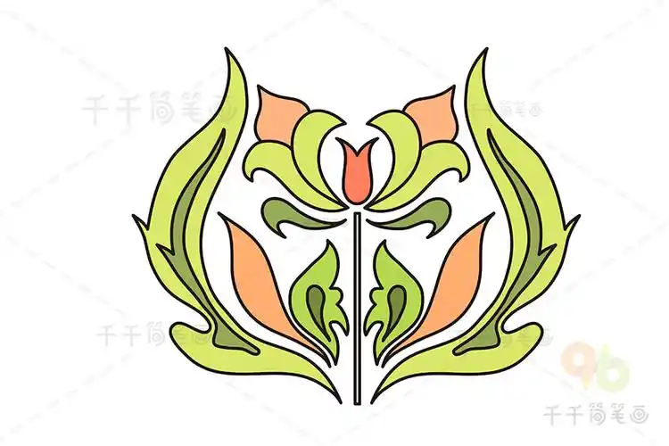 自由式纹样对称形骨骼花边简笔画