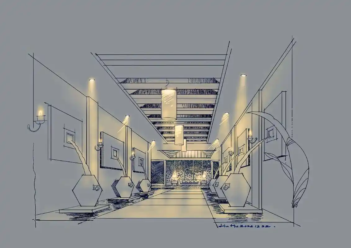 手绘练习.一点透视,校园附步骤,最后打上灯光,加油!#ps - 抖音