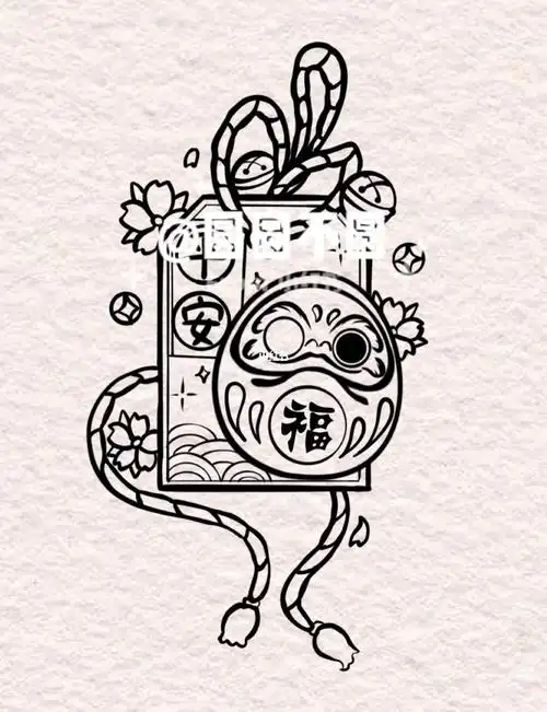 达摩蛋御守 手稿_御守_纹身_纹身手稿_文化_绘画