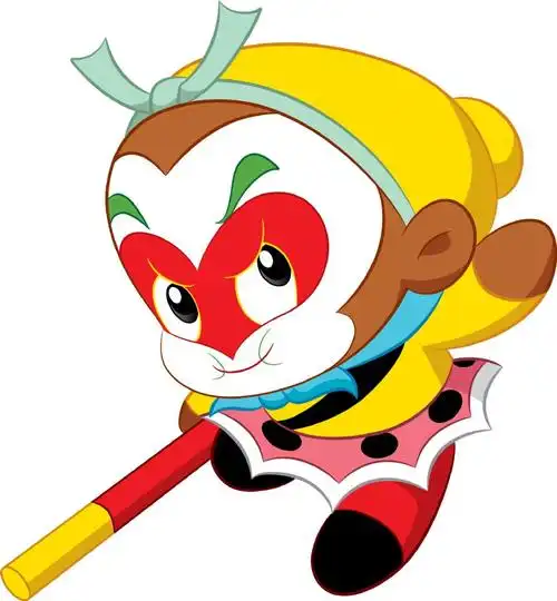 工笔绘画大闹天宫萌猴纸孙悟空高清背景图片