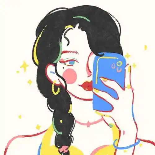 时尚水彩手绘女生拿手机头像图片