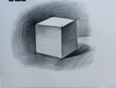 《素描几何体正方体画法练习》by 随缘画手