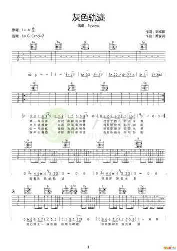 灰色轨迹吉他谱原版【相关词_轨迹吉他谱c调】