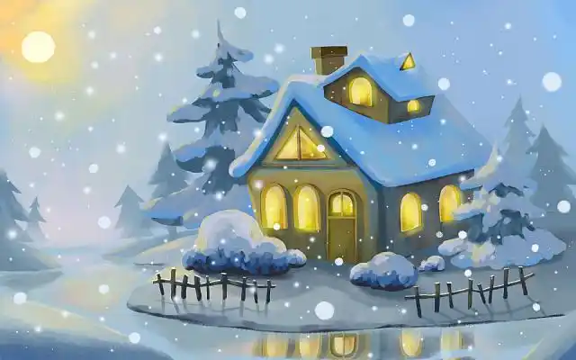 矢量扁平冬天房子场景插画大雪背景彩色卡通手绘冬天冬季雪景雪地圣诞