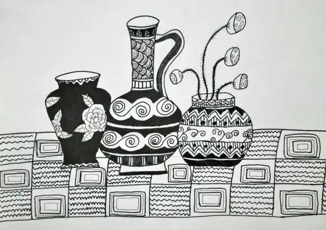 黑白线描画:花  瓶