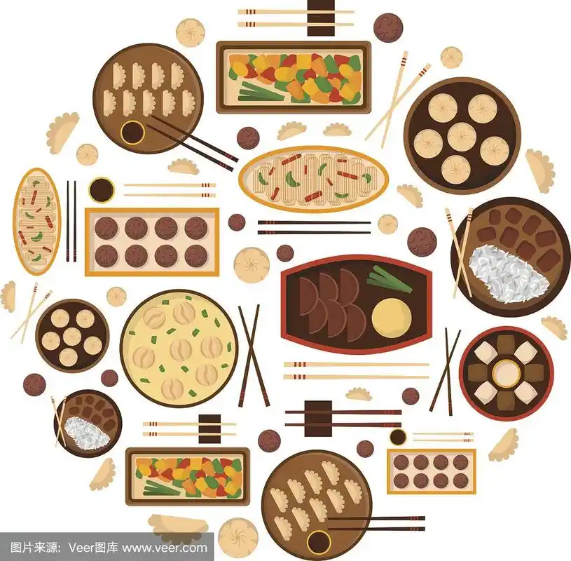 矢量卡通中餐美食