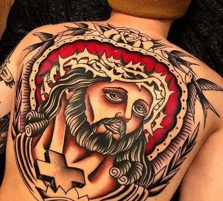 oldschool后背耶稣纹身图案