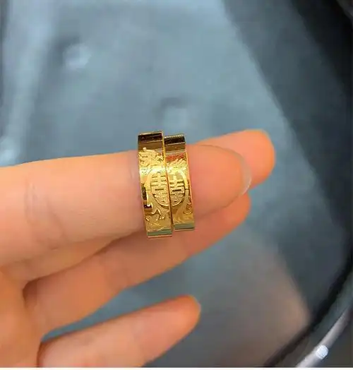 妙灵阁龙凤呈祥黄金戒指情侣款一对囍字结婚对戒999足金指环女古法