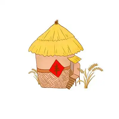 卡通手绘秋天的丰收场景大粮仓元素秋天粮仓黄色植物丰收地上全部是