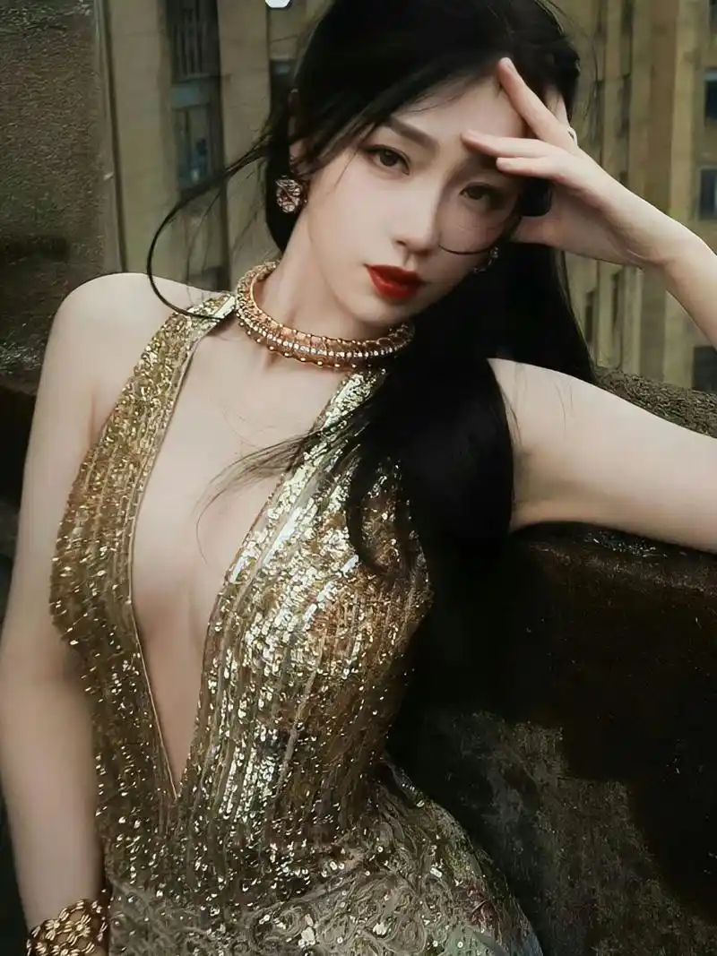 虞书欣金色深v露背裙要多幸好有多性感