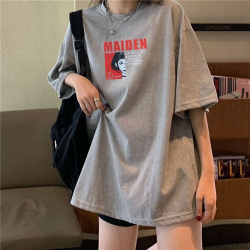 元乐申2024夏季新潮款短袖女装韩版宽松inst恤女学生半袖上衣女 灰色