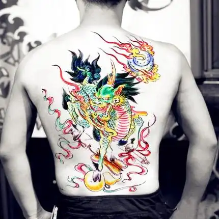 满背麒麟貔貅穷奇纹身贴防水男持久花臂半臂手臂仿真刺青贴纸