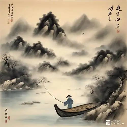 ai&古诗词:千山鸟飞绝,万径人踪灭. 孤舟蓑笠翁,独钓寒江雪.