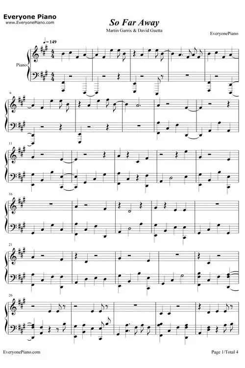 so far away钢琴谱_martingarrixdavidguetta