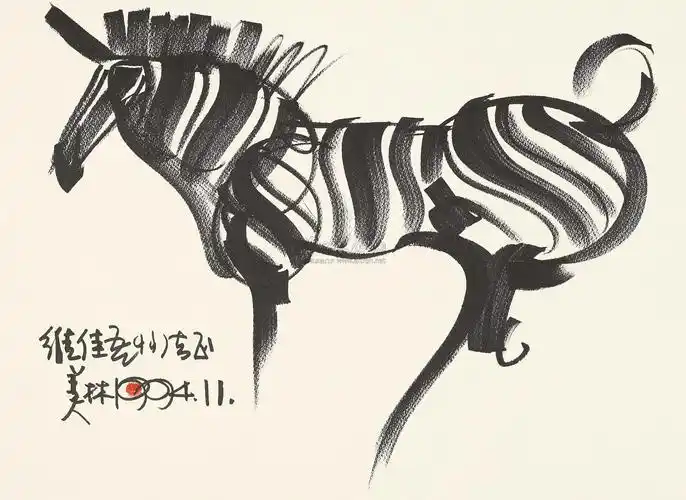 0924 1994年作 斑马 镜框 水墨纸本