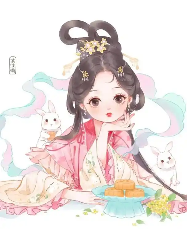 可爱版古风插画,人物形象多为q版造型,头大身小,非常可爱