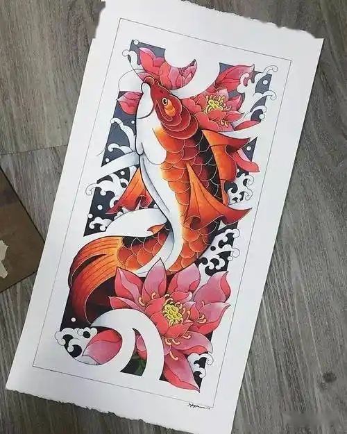 锦鲤象征好运的纹身图案