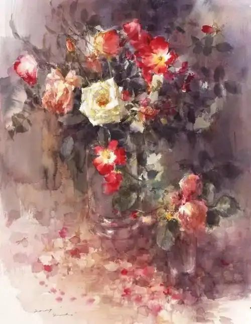 日本水彩画家永山裕子盛开的花朵欣赏