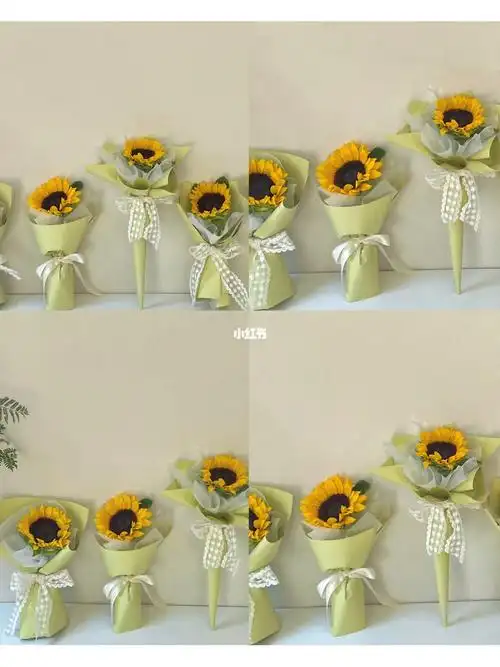 单支向日葵的常用5种包法花束包装教程