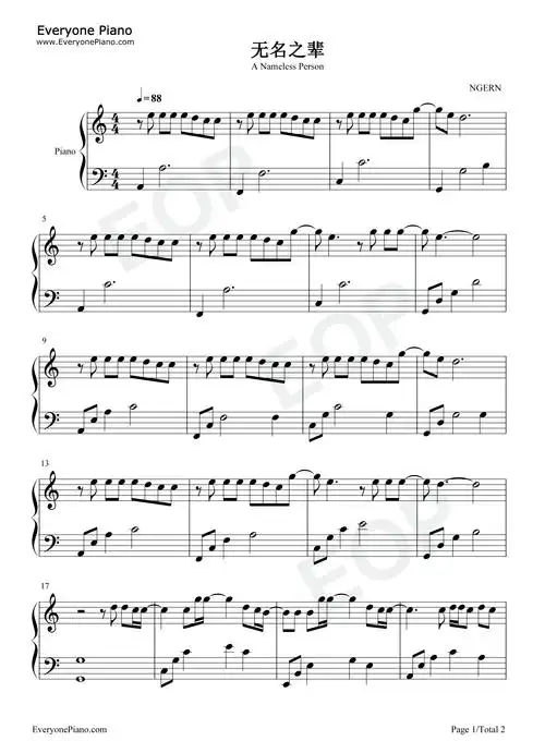 无名之辈-c调简单版五线谱预览1-钢琴谱文件(五线谱,双手简谱,数字谱