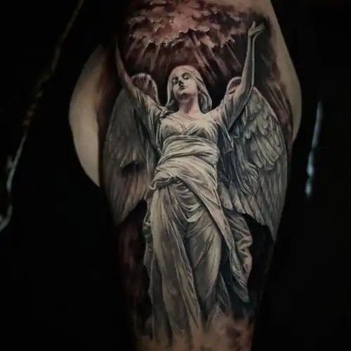大臂天使纹身大臂天使黑灰写实_纹身吧社区 - 纹身大咖