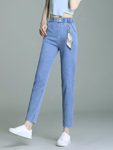 夏季薄款松紧高腰天丝牛仔女裤2022新款哈伦九分休闲哈伦小脚裤子