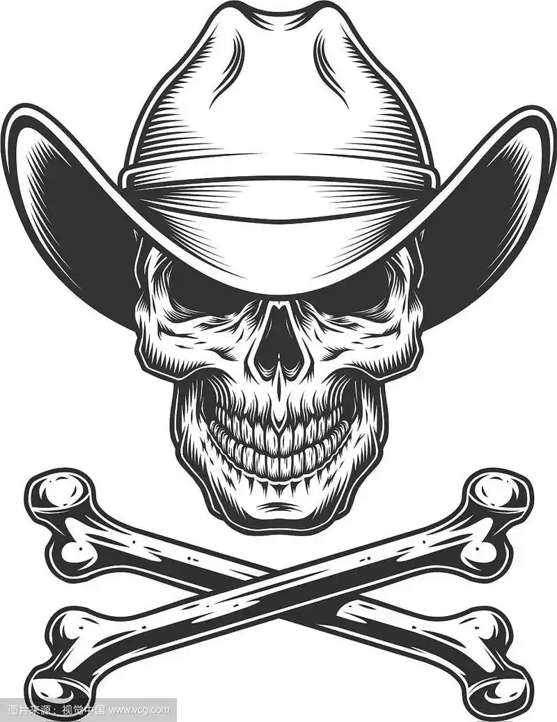 复古的黑白牛仔骷髅和交叉骨头