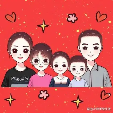 头像大全手绘一家六口四个儿子的家庭头像四口之家一儿一女姓氏头像