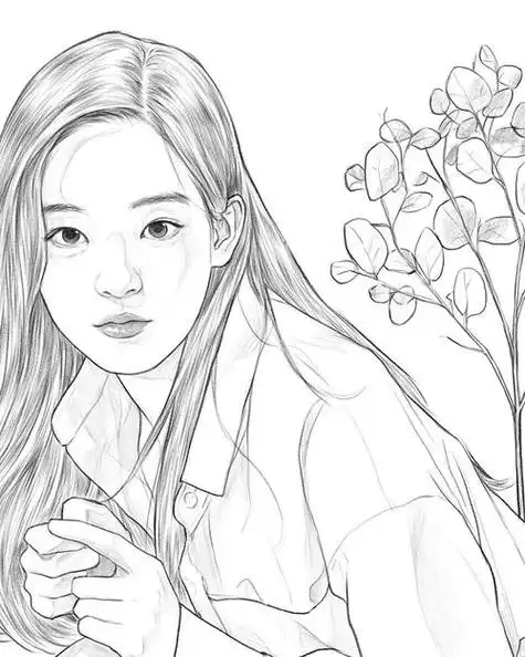 长发女生素描手绘动漫女孩铅笔画图片有关女生