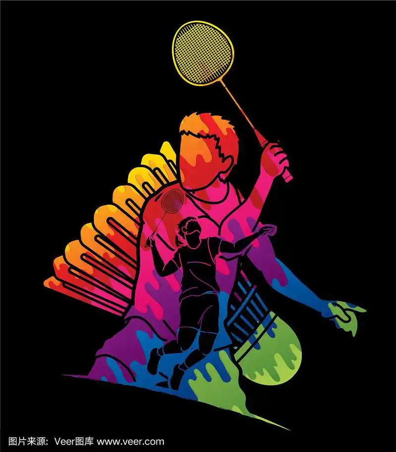 羽毛球运动员动作卡通图形