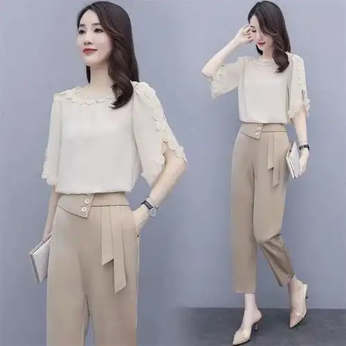 女2022夏季两件套时尚新款今年流行女装套装洋气显瘦小个子休闲裤