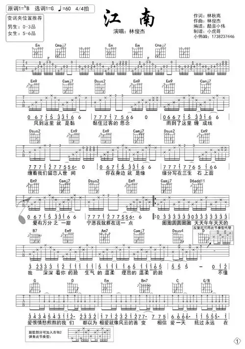 江南吉他谱林俊杰g调中级版江南吉他弹唱演示教学