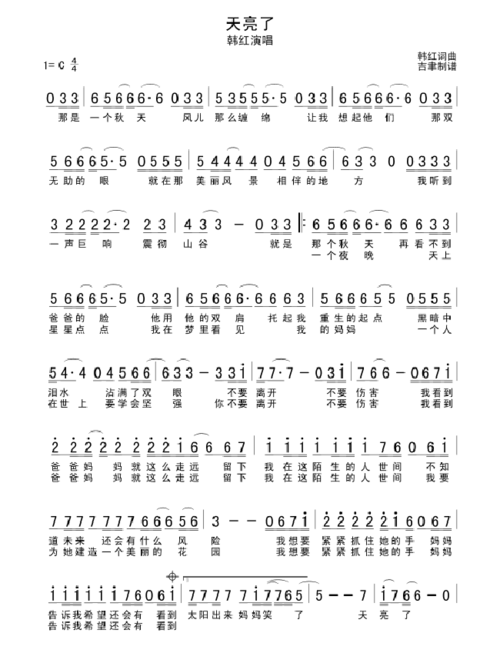 《天亮了》简谱