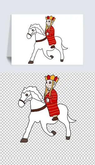 手绘可爱西游记之骑白龙马的唐僧师傅